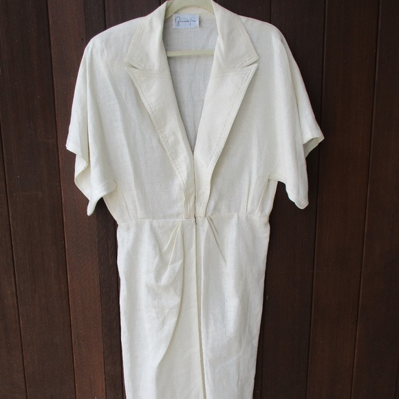 Vintage Dresses & Skirts - SOLD Vtg 80s Linen Dress 16 Fernando Pena